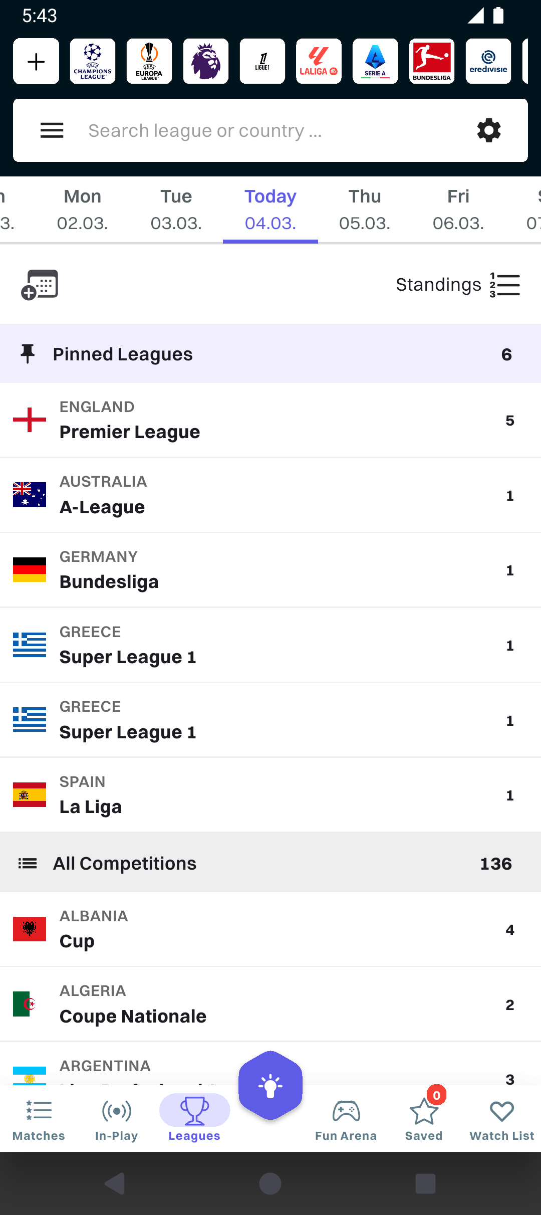 AdvanceScores Competitions mobile screen