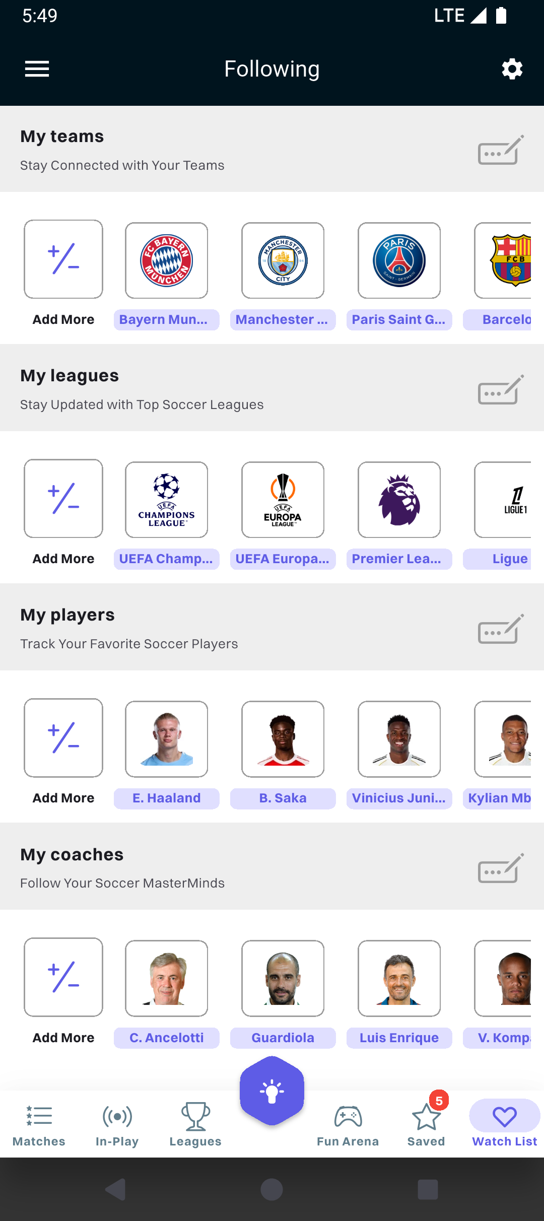 AdvanceScores Watchlist mobile screen